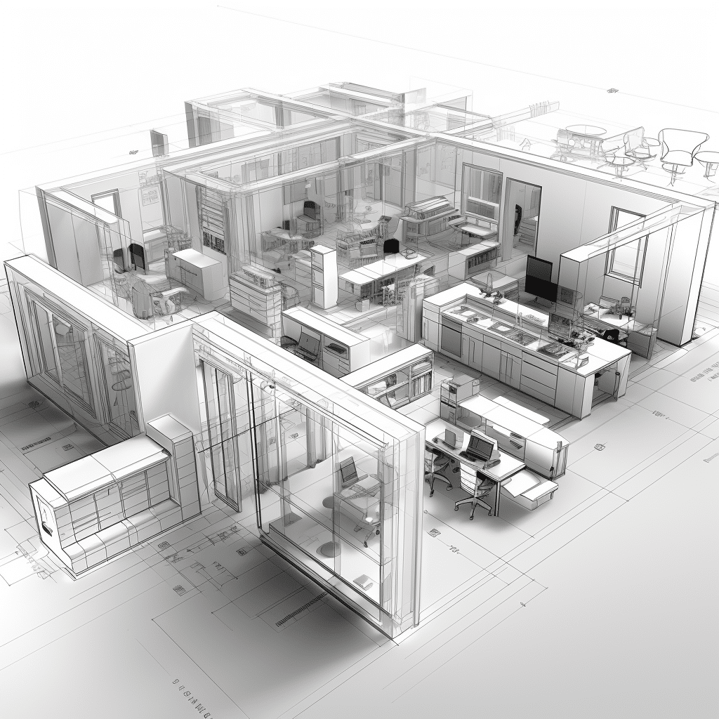 Office design 3d Wireframe